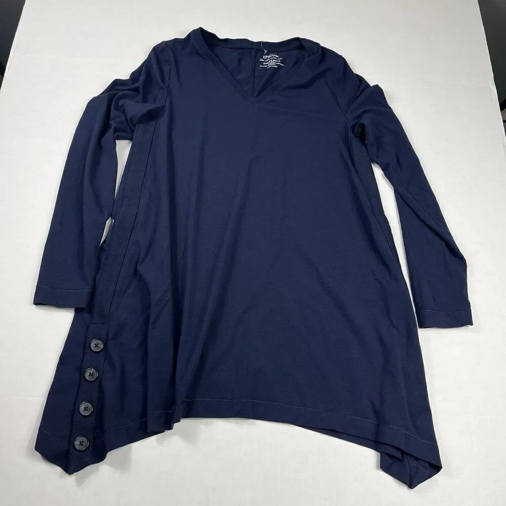 Chicos Ultimate Tee Blue Long Sleeve Asymmetric Casual Soft Knit Top 0 SMALL